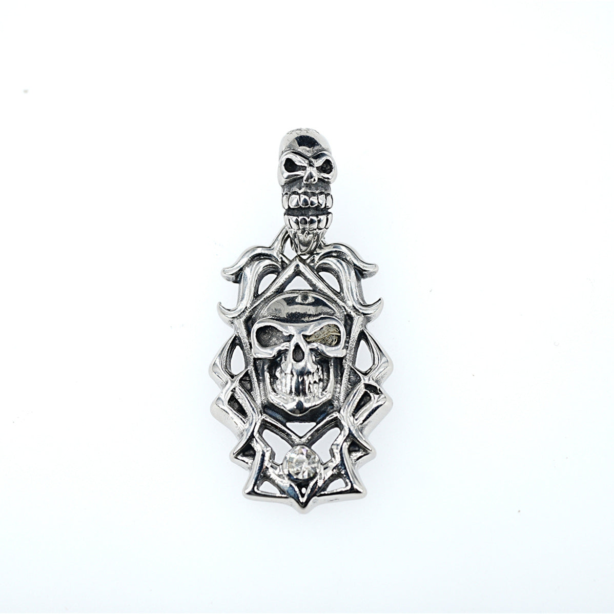 Wholesale Diamond Skull Pendant Titanium Steel Men' s Necklace Hip Hop